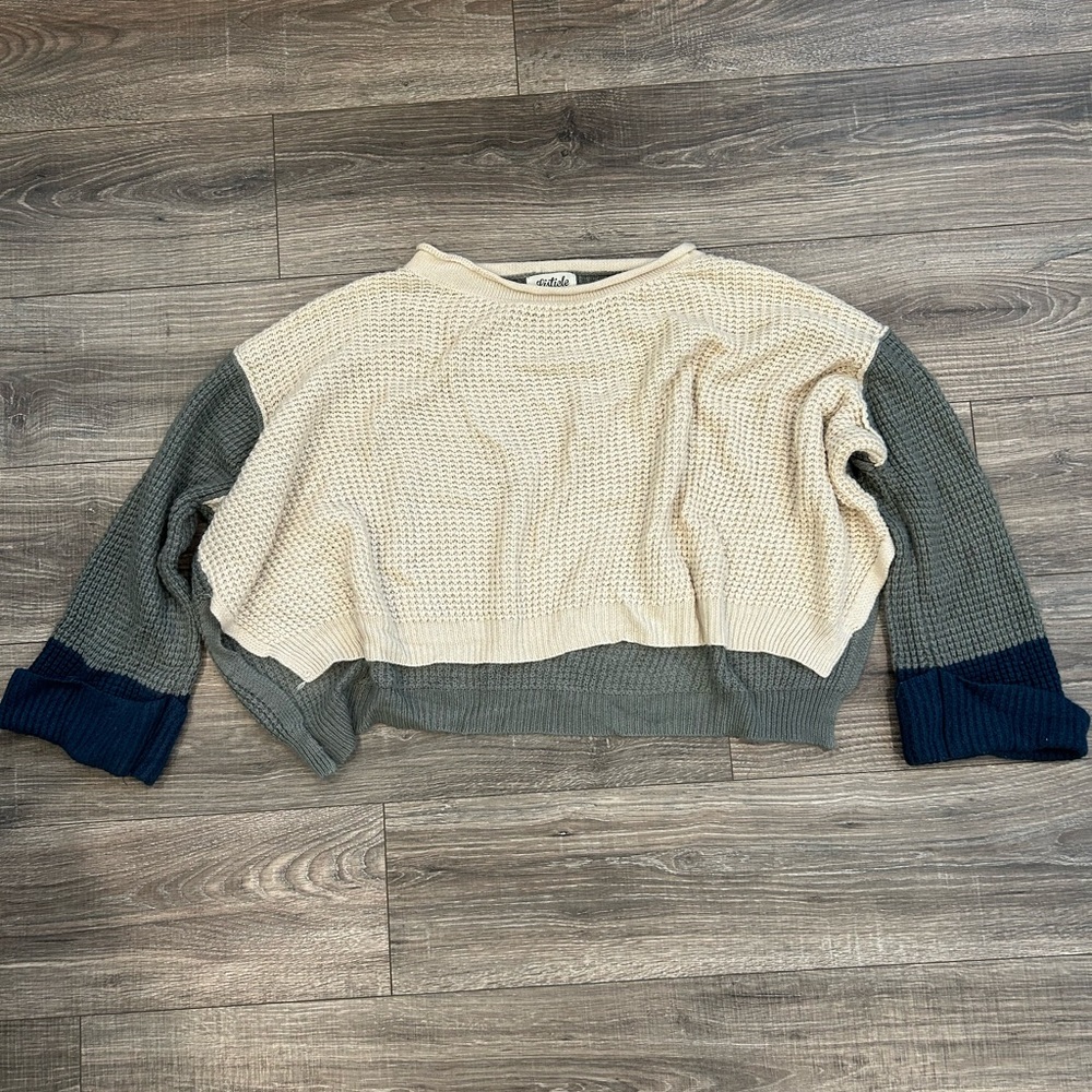 Listicle Size M Colorblock Patchwork Knitted Oversized Cropped Sweater